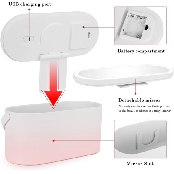 Travel Makeup Box with LED Light Mirror Plastic Cosmetic Case (Gradient Pink) - Picture 4 of 6